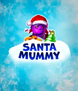  Behold the unique "Santa Mummy" slot game by Belatra, showcasing a Santa-clad mummy decked out in festive holiday attire. This vibrant image portrays the mummy with a vivid purple hue, wearing a Santa hat, amid snowy blue and frosty snowflakes. The game's title, "Santa Mummy," is clearly shown in large, frost-like blue letters.